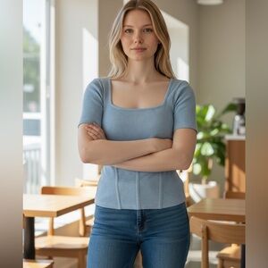 2/$30 Blue Rain ribbed blue  square neck “corset” style too, size M